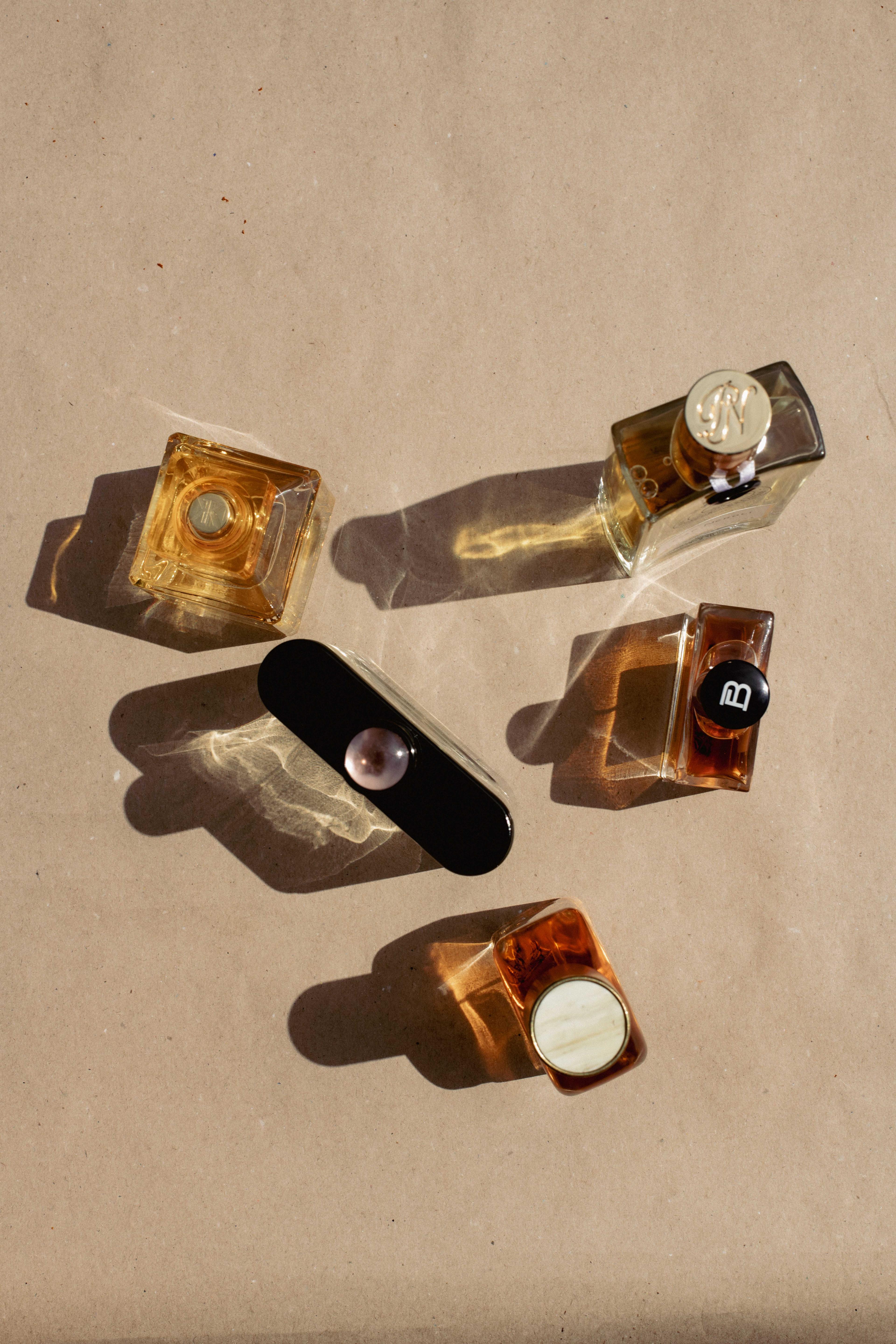collection perfume bottles from top