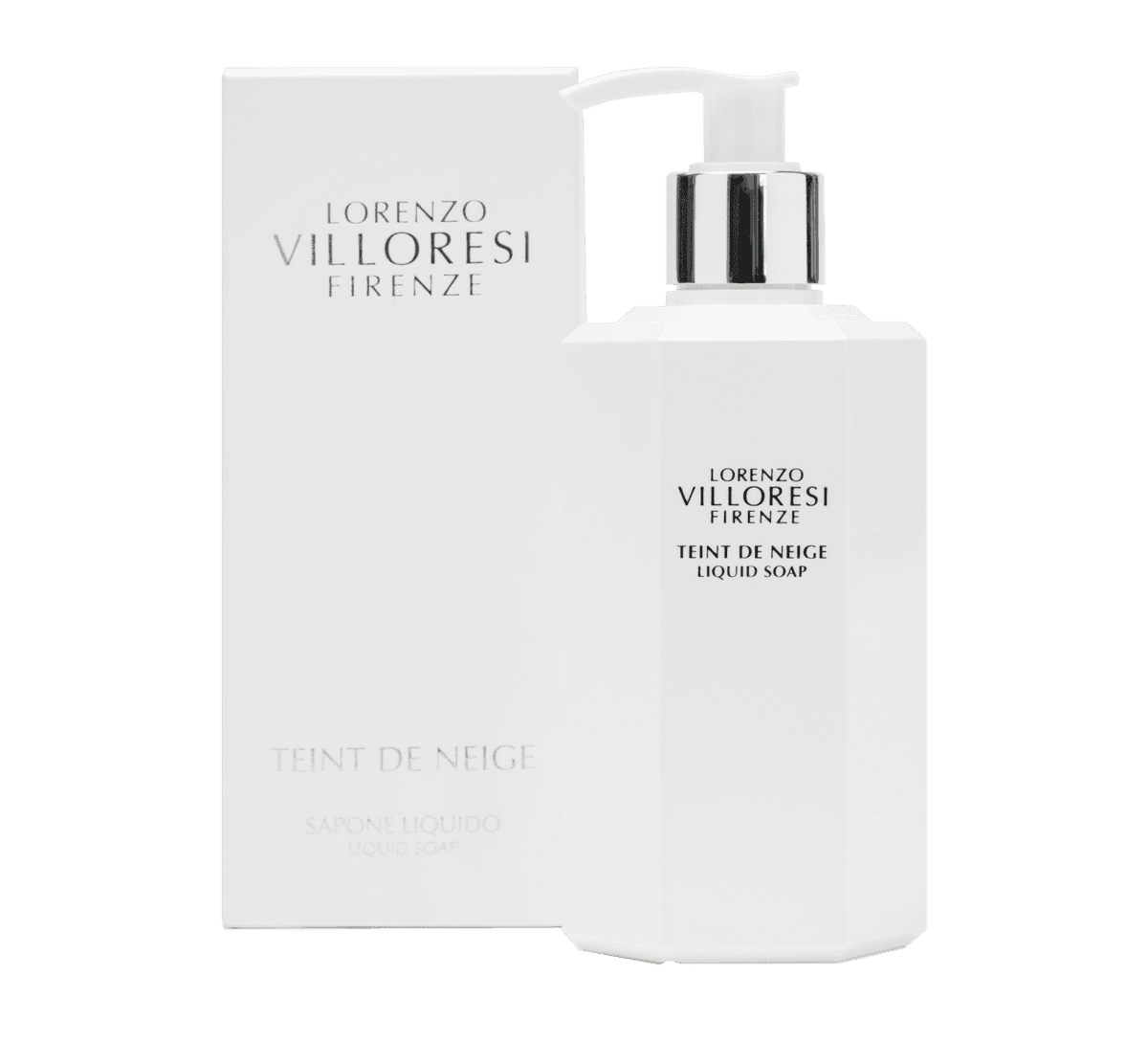 Lorenzo Villoresi - Teint de neige liquid soap with dispenser and box | Perfume Lounge