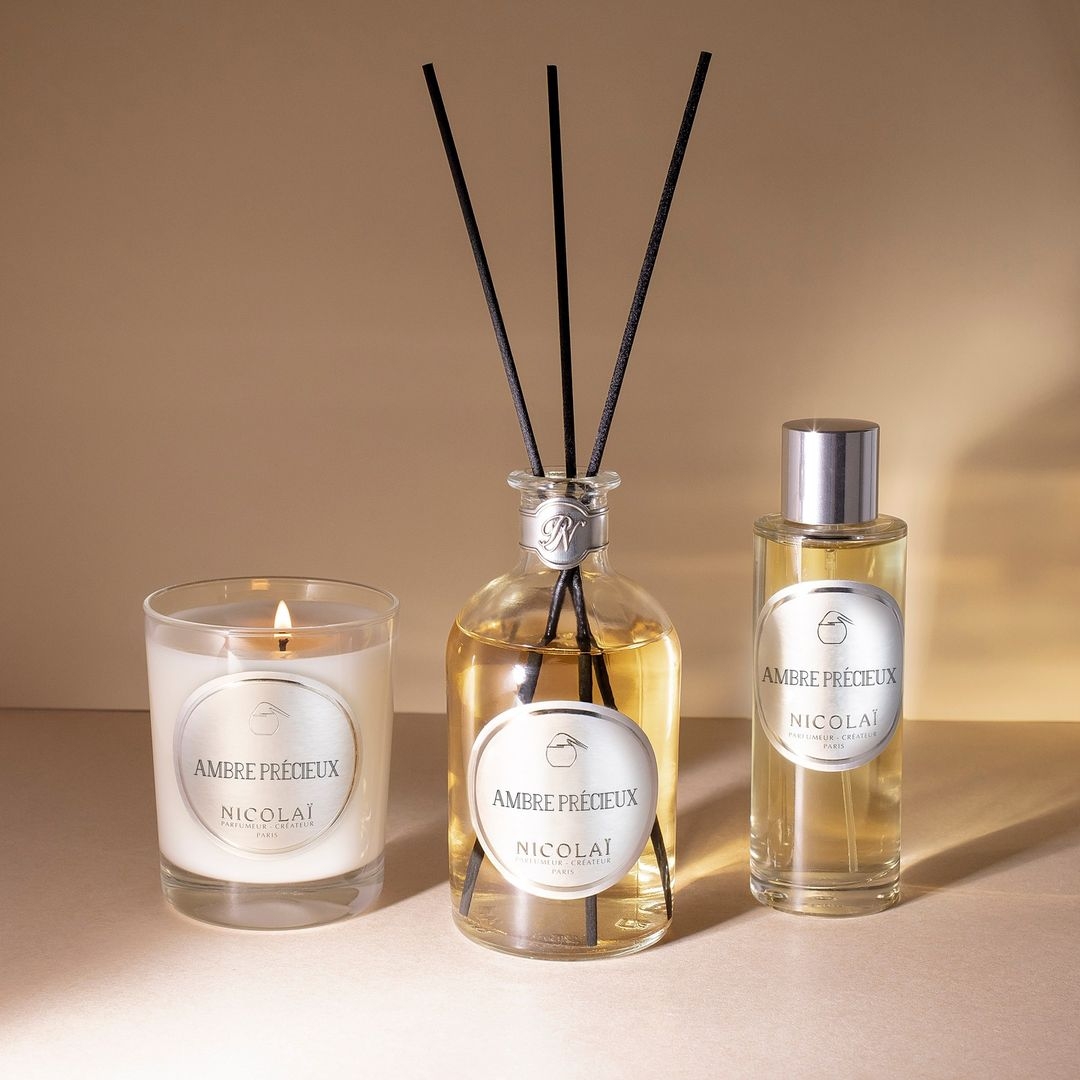 Image of Ambre Precieux reed diffuser scented candle room spray by Nicolai